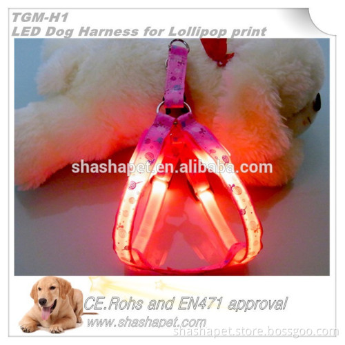 Lollipop print LED Dog Harness in dog harness with nylon pet collar